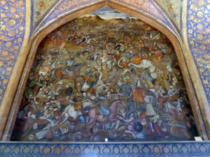 457. Isfahán. Palacio Chehel Sotun. Batalla de Karnal entre Nader Shah Afshar y el rey de la India (1756)