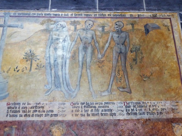 226. Ennezat. San Víctor y Santa Corona. Fresco con el reencuentro de vivos y muertos. Siglo XV